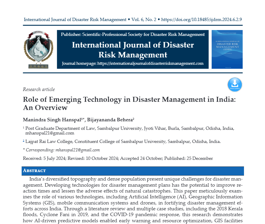 Role of Emerging Technology in Disaster Management in India: An Overview Screenshot 2026 08 07 190627 Role of Emerging Technology in Disaster Management in India: An Overview