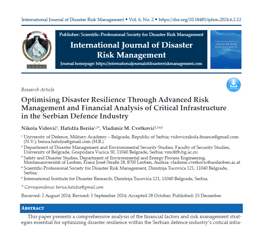 Optimising Disaster Resilience Through Advanced Risk Management and Financial Analysis of Critical Infrastructure in the Serbian Defence Industry Screenshot 2026 08 07 191049 Optimising Disaster Resilience Through Advanced Risk Management and Financial Analysis of Critical Infrastructure in the Serbian Defence Industry