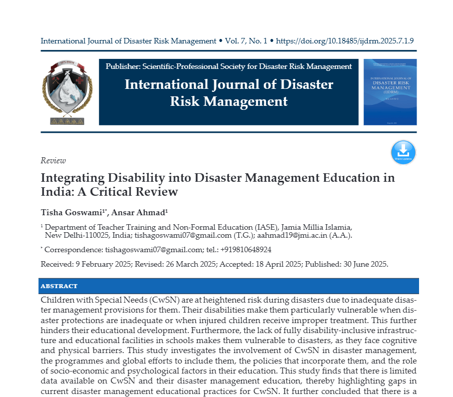 Integrating Disability into Disaster Management Education in India: A Critical Review Screenshot 2026 08 08 100344 Integrating Disability into Disaster Management Education in India: A Critical Review