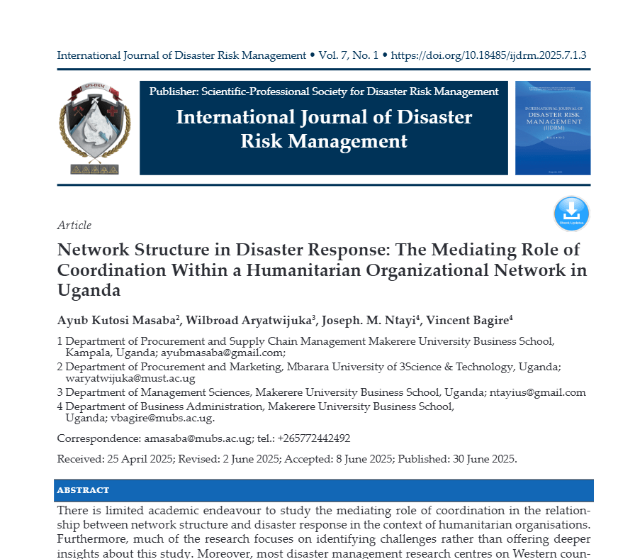 Network Structure in Disaster Response: The Mediating Role of Coordination Within a Humanitarian Organizational Network in Uganda Screenshot 2026 08 08 115209 Network Structure in Disaster Response: The Mediating Role of Coordination Within a Humanitarian Organizational Network in Uganda