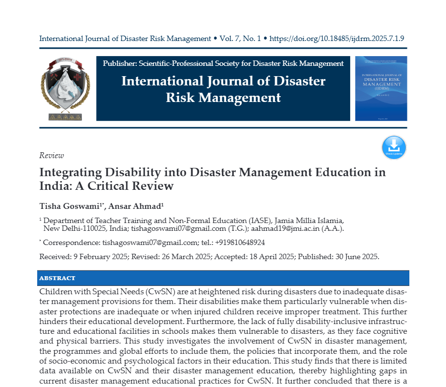 Integrating Disability into Disaster Management Education in India: A Critical Review Screenshot 2026 08 08 181436 Integrating Disability into Disaster Management Education in India: A Critical Review