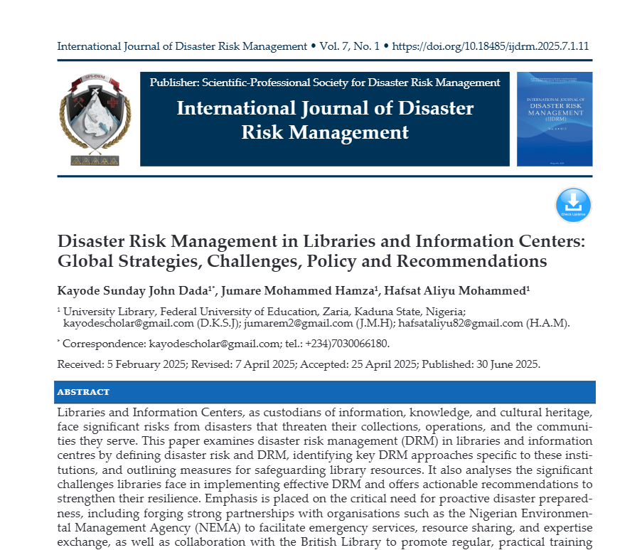 Disaster Risk Management in Libraries and Information Centers: Global Strategies, Challenges, Policy and Recommendations Screenshot 2026 08 08 182051 Disaster Risk Management in Libraries and Information Centers: Global Strategies, Challenges, Policy and Recommendations