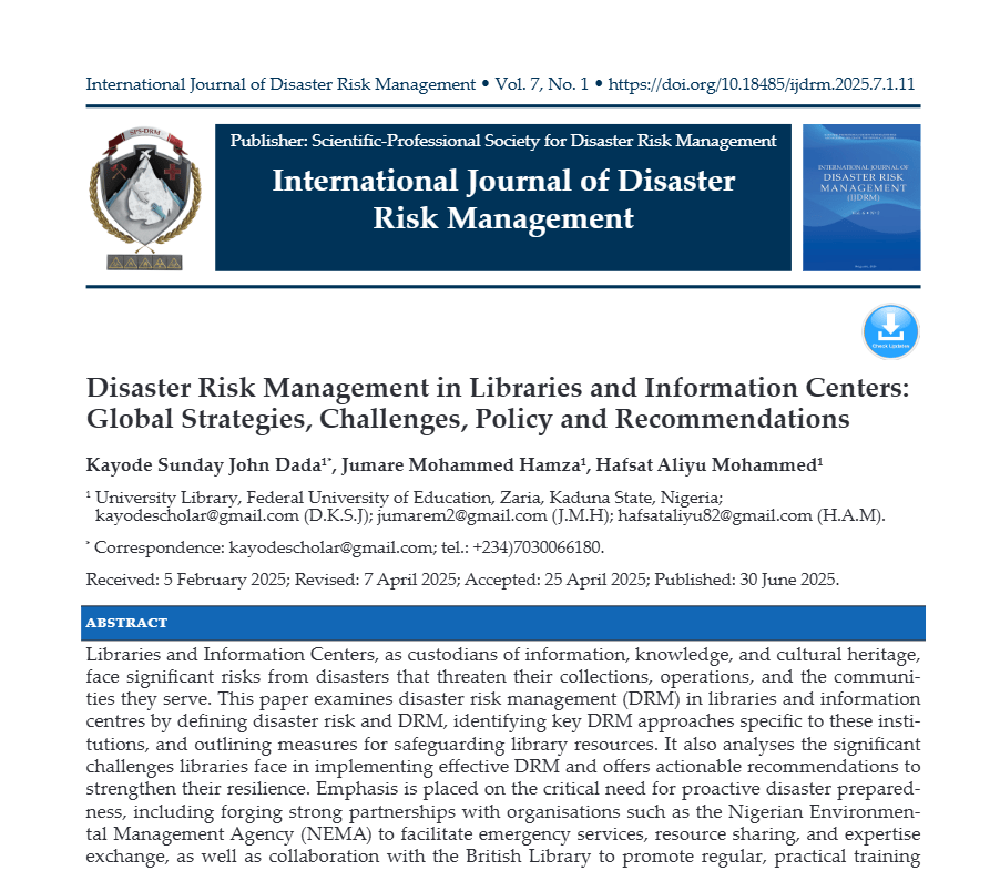 Disaster Risk Management in Libraries and Information Centers: Global Strategies, Challenges, Policy and Recommendations Screenshot 2026 08 08 182630 Disaster Risk Management in Libraries and Information Centers: Global Strategies, Challenges, Policy and Recommendations