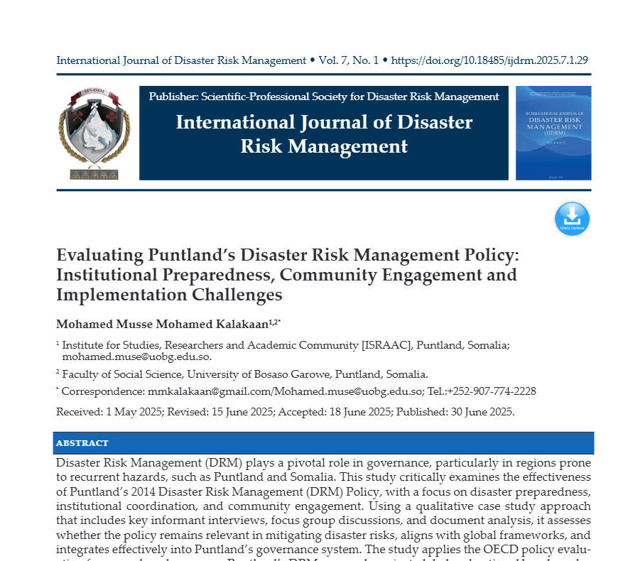 Evaluating Puntland’s Disaster Risk Management Policy: Institutional Preparedness, Community Engagement and Implementation Challenges Screenshot 2026 08 09 131602 Evaluating Puntland’s Disaster Risk Management Policy: Institutional Preparedness, Community Engagement and Implementation Challenges