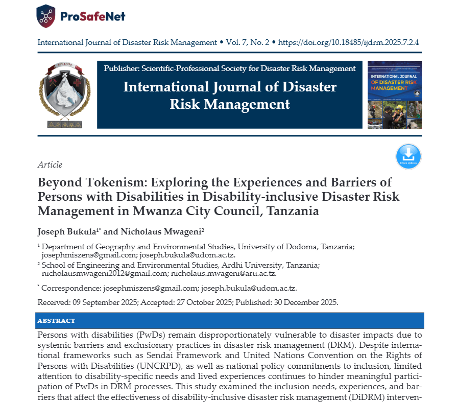 Beyond Tokenism: Exploring the Experiences and Barriers of Persons with Disabilities in Disability-inclusive Disaster Risk Management in Mwanza City Council, Tanzania Screenshot 2026 08 10 125153 Beyond Tokenism: Exploring the Experiences and Barriers of Persons with Disabilities in Disability-inclusive Disaster Risk Management in Mwanza City Council, Tanzania