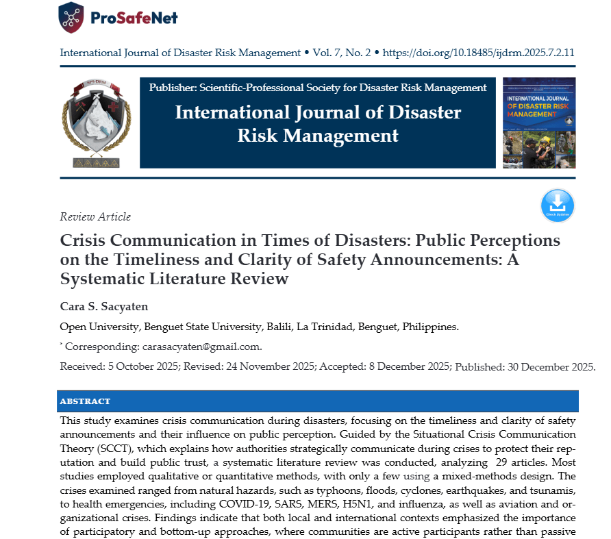 Crisis Communication in Times of Disasters: Public Perceptions on the Timeliness and Clarity of Safety Announcements: A Systematic Literature Review Screenshot 2026 08 10 130921 1 Crisis Communication in Times of Disasters: Public Perceptions on the Timeliness and Clarity of Safety Announcements: A Systematic Literature Review