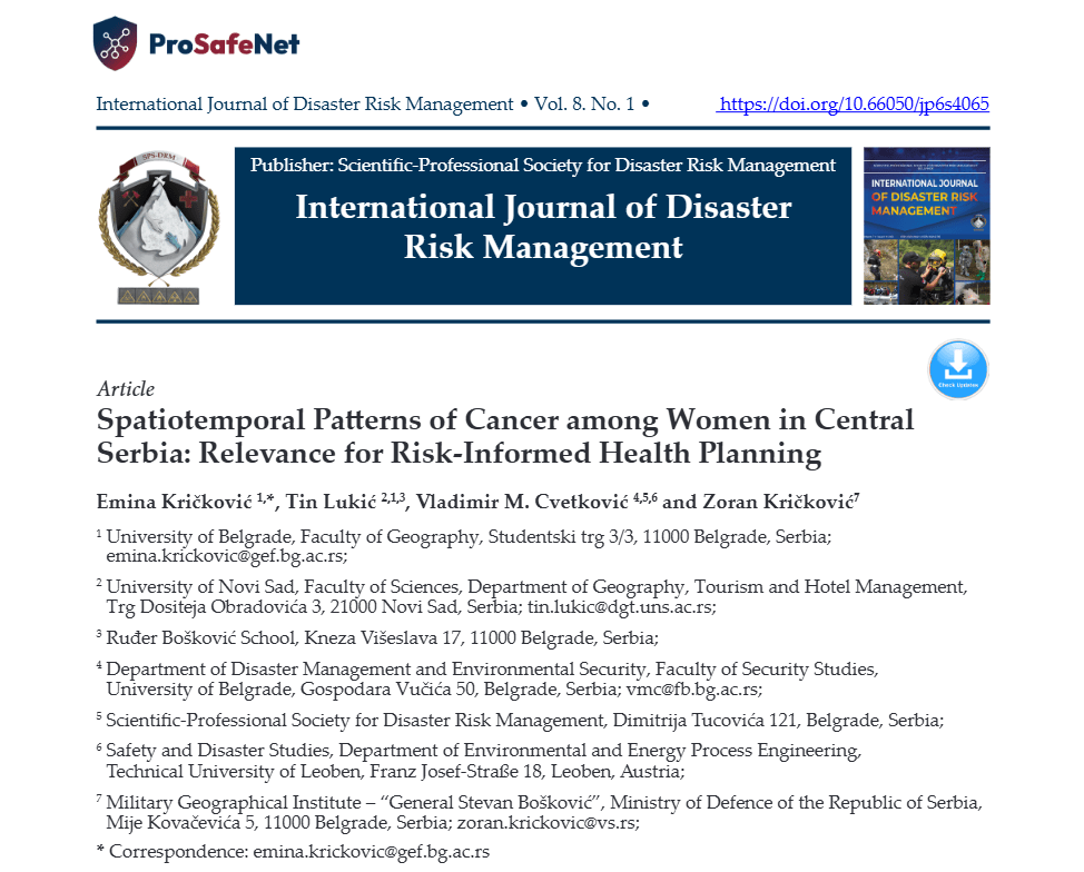 Spatiotemporal Patterns of Cancer among Women in Central Serbia: Relevance for Risk-Informed Health Planning Spatiotemporal Patterns of Cancer among Women in Central Serbia: Relevance for Risk-Informed Health Planning