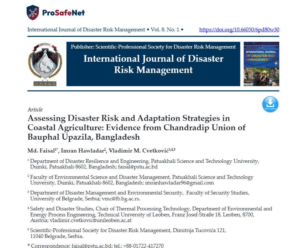 Assessing Disaster Risk and Adaptation Strategies in Coastal Agriculture: Evidence from Chandradip Union of Bauphal Upazila, Bangladesh Assessing Disaster Risk and Adaptation Strategies in Coastal Agriculture